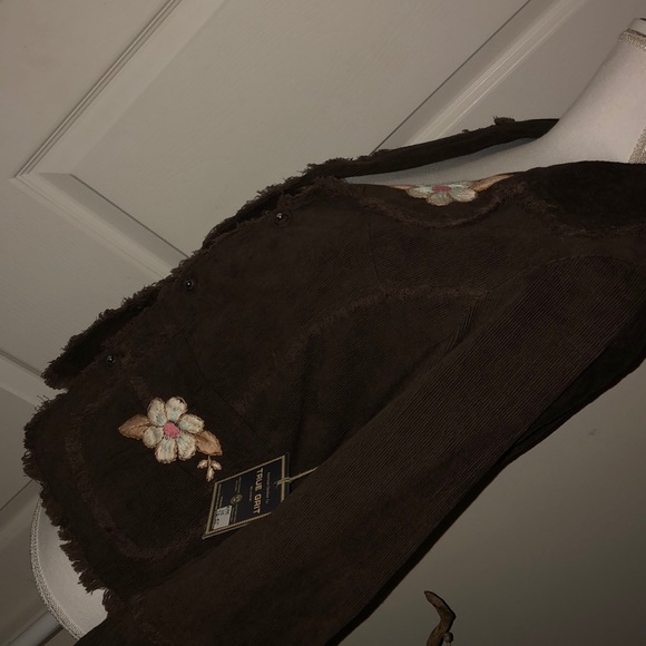 True Grit NWT Brown Embroidered Corduroy Jacket - Picture 1 of 10